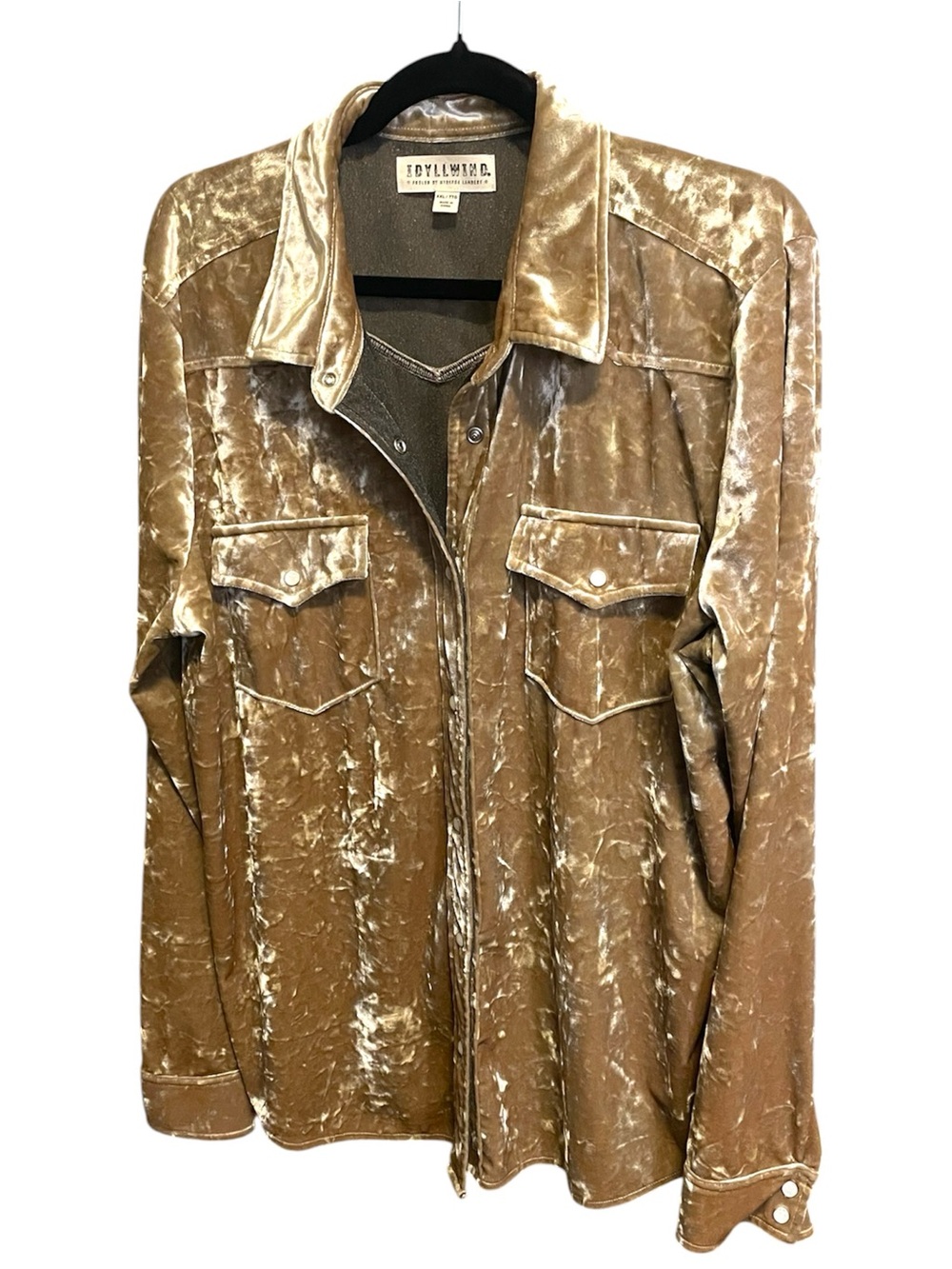 Plus Size Western Pearl Snap Shirt Crushed Velvet Shiny Idyllwind Stampede XXL